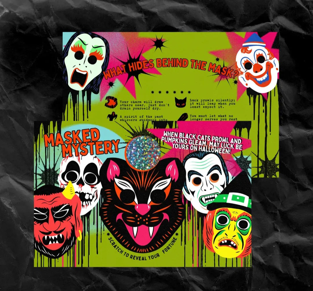 Masked Mystery Vintage Halloween Scratch Off Fortune Card