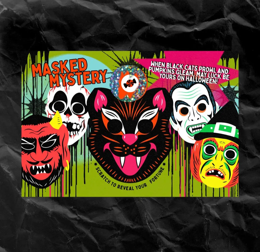 Masked Mystery Vintage Halloween Scratch Off Fortune Card